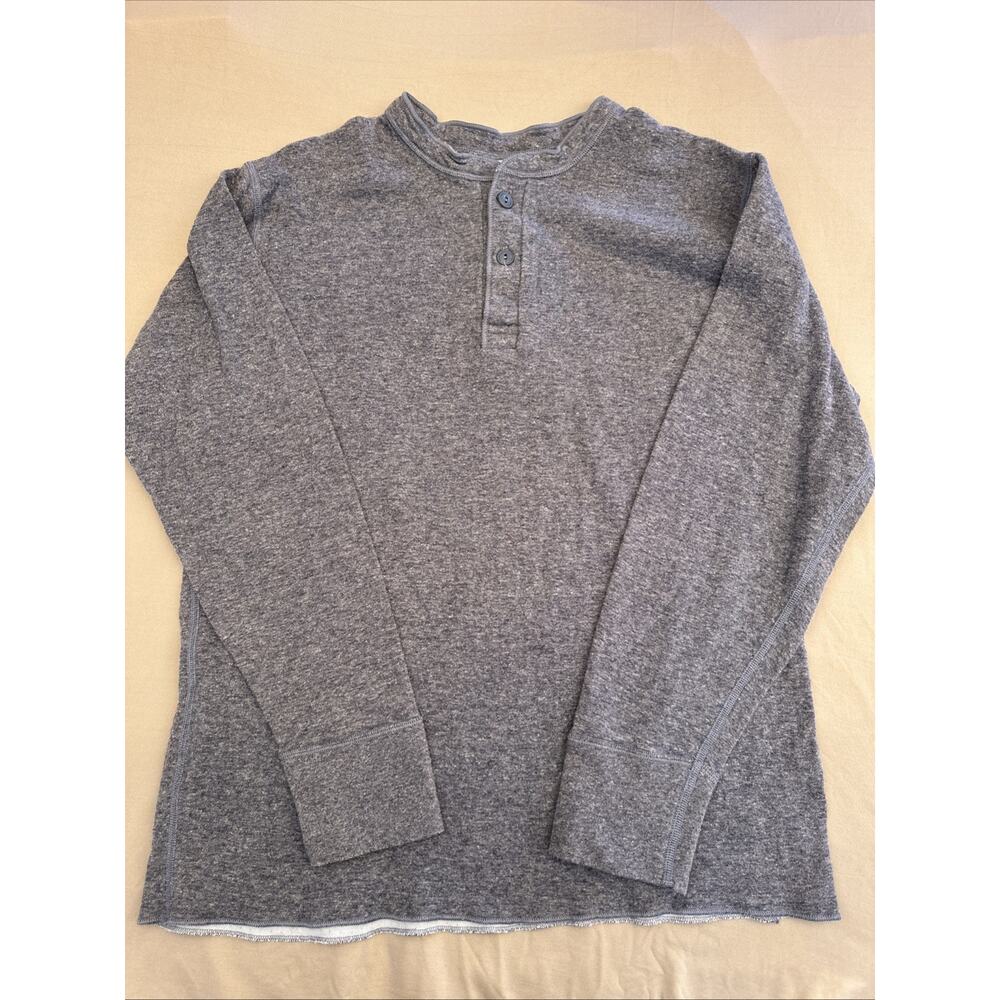 L.L. Bean Shirt Men L Blue River Drivers Henley Wool Blend Two Layer Outdoor